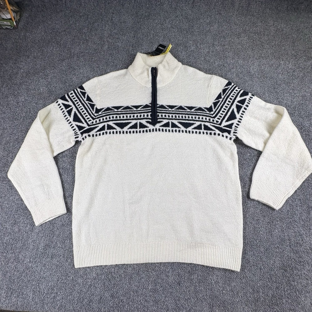 Livergy Sweater Men's L Ivory Blue Nordic Fair Isle Quarter Zip NWT Cabin Core